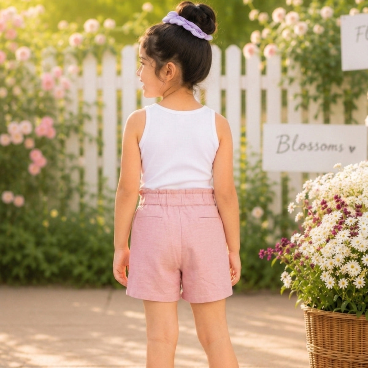 Pink girls casual shorts with elasticated waist