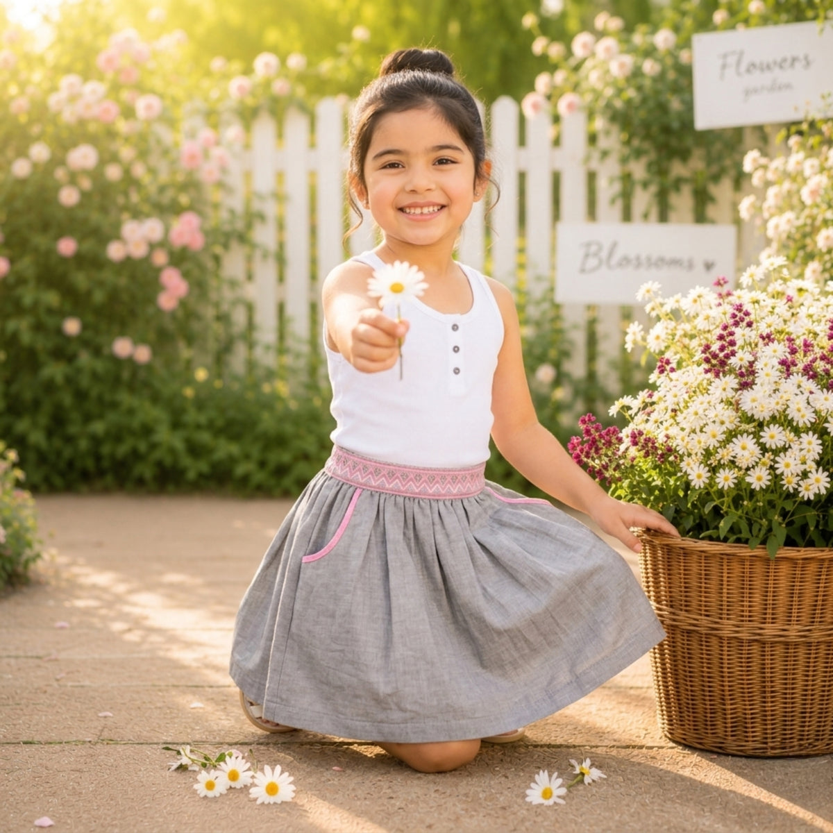 White girls pleated skirt with elasticated waist and flared hem