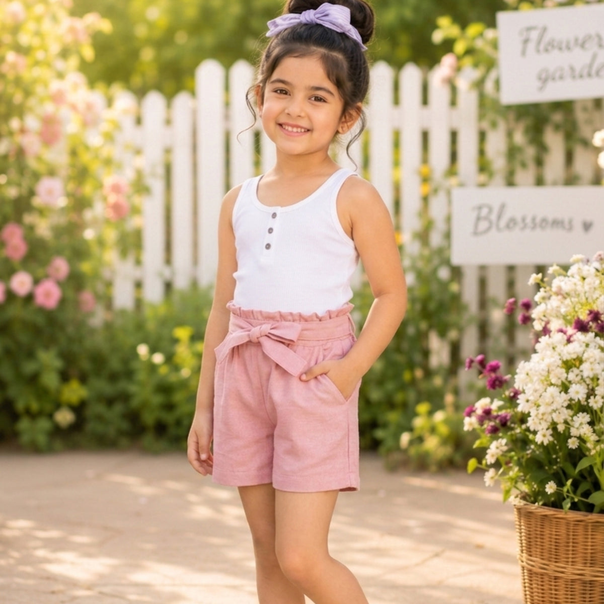 Pink girls casual shorts with elasticated waist