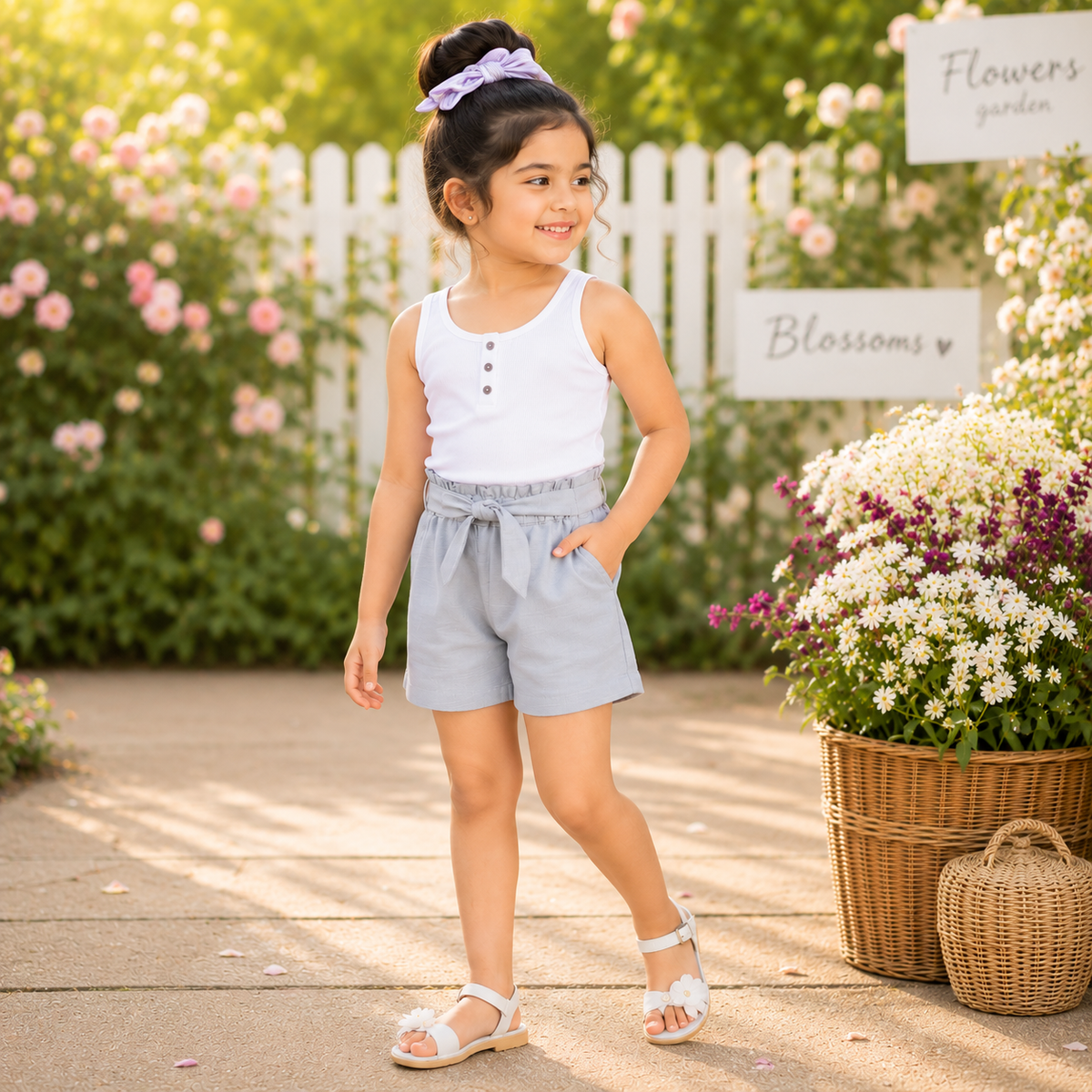 Light blue girls casual shorts with elasticated waist