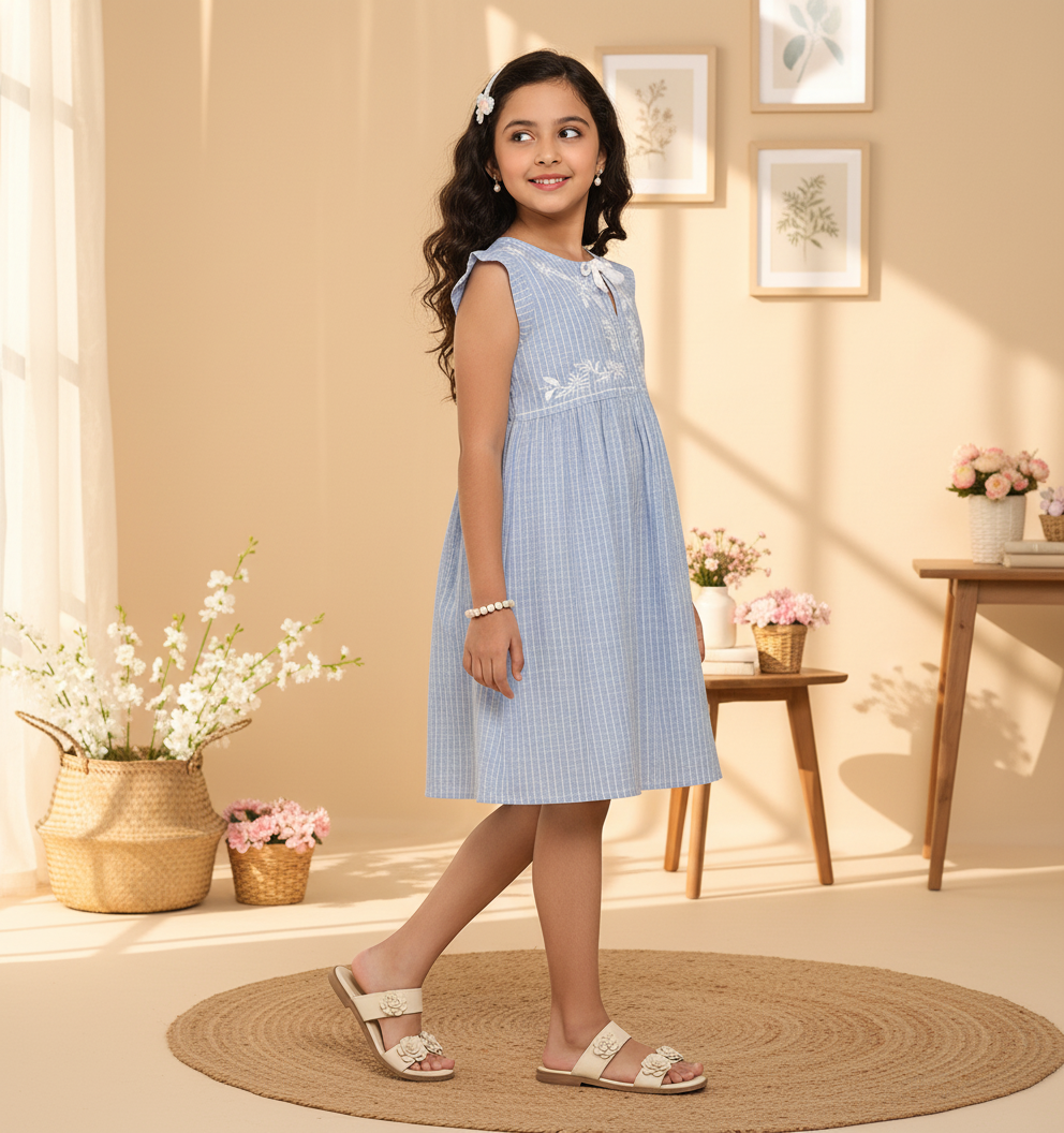 Blue girls short sleeve romper with ruffle sleeves and comfortable shorts