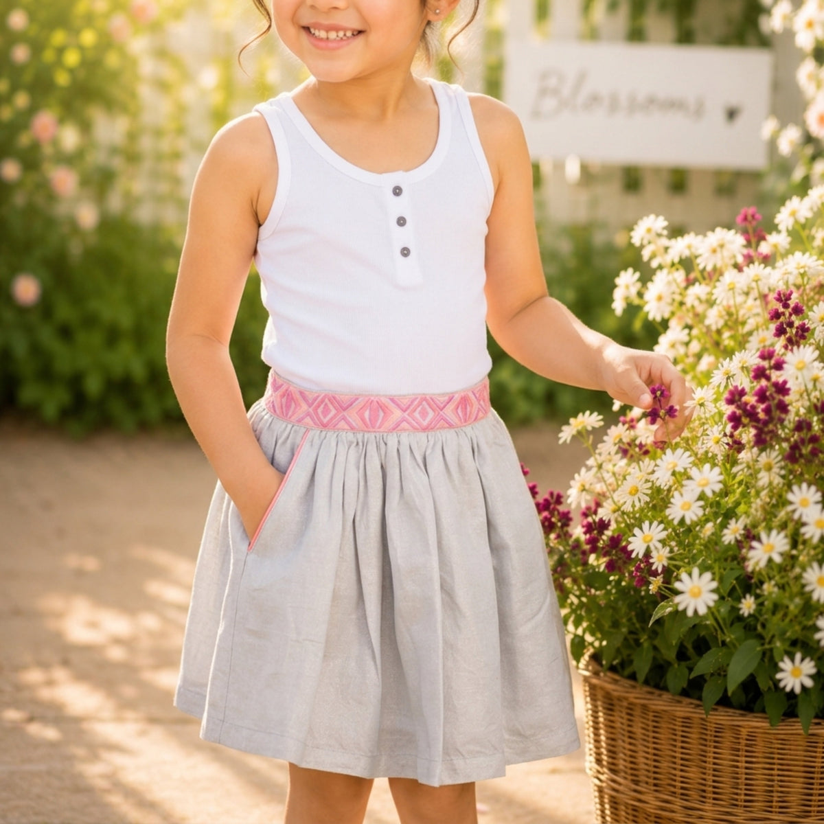 Girls Flared Skirt with Embroidered Shimmer