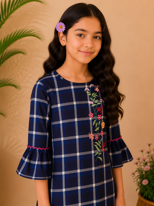 Girls Embroidered Bell Sleeves Dress