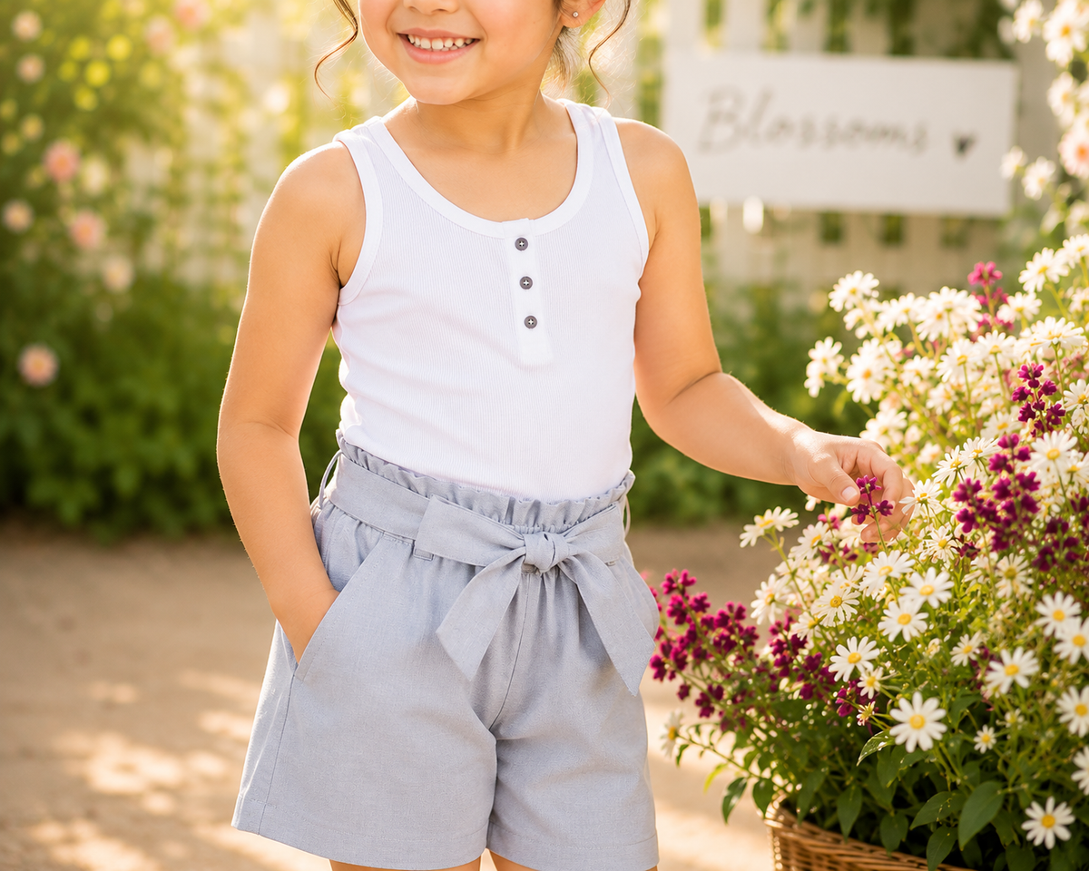 Light blue girls casual shorts with elasticated waist