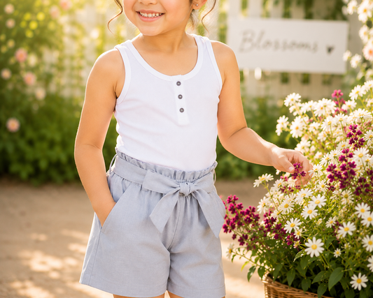 Light blue girls casual shorts with elasticated waist