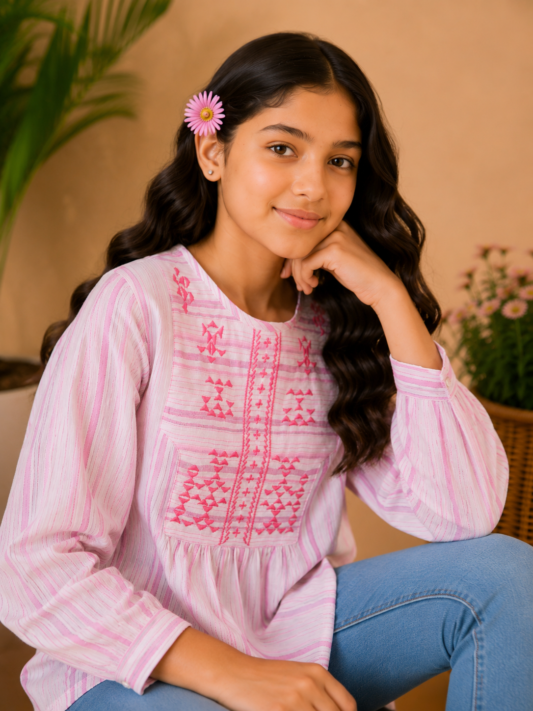Girls Pink Embellished Top