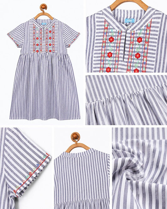 White girls short sleeve dress with pastel pink and blue colour block detailing