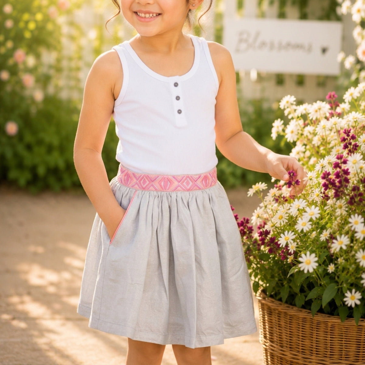 White girls pleated skirt with elasticated waist and flared hem