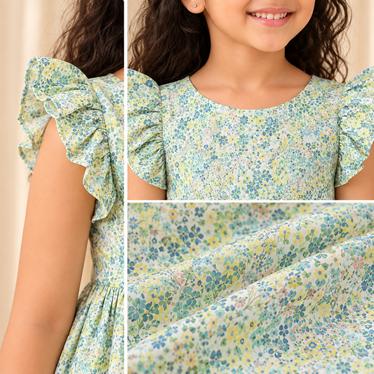 Mint green girls printed shorts with flared fit and elasticated waist