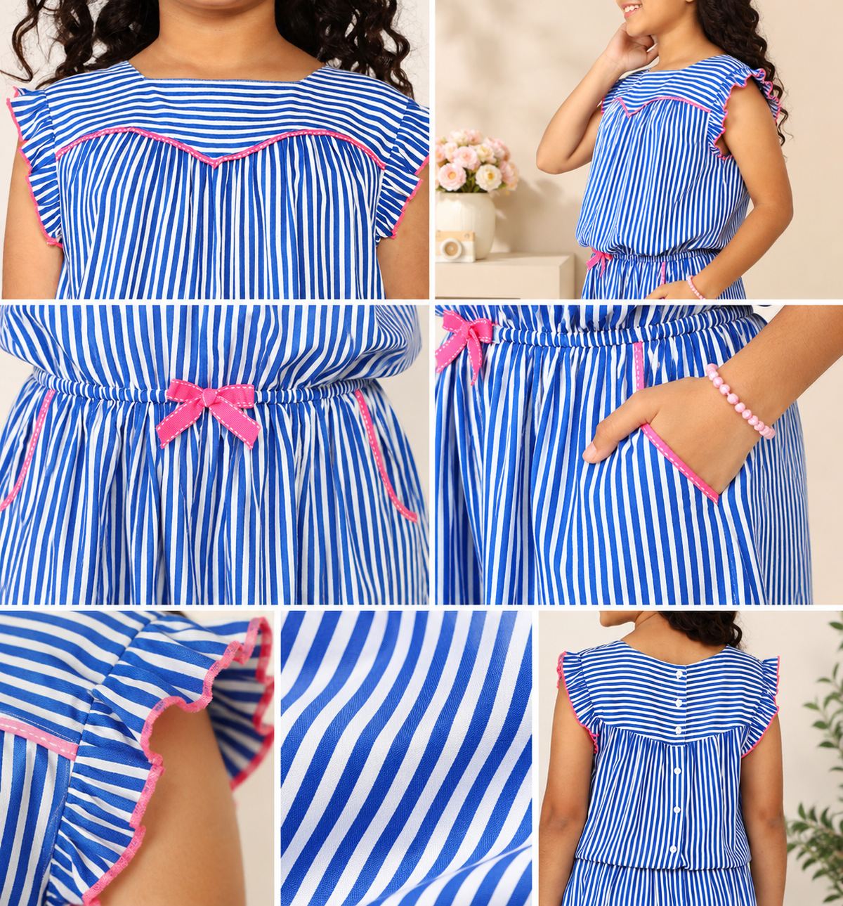 Blue girls co-ord set with ruffle sleeve top and matching shorts