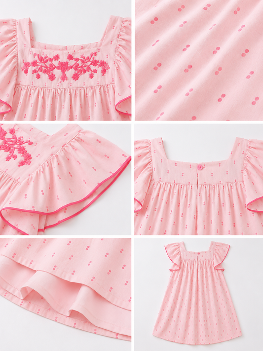 Pink girls sleeveless romper with ruffle detailing and comfortable shorts