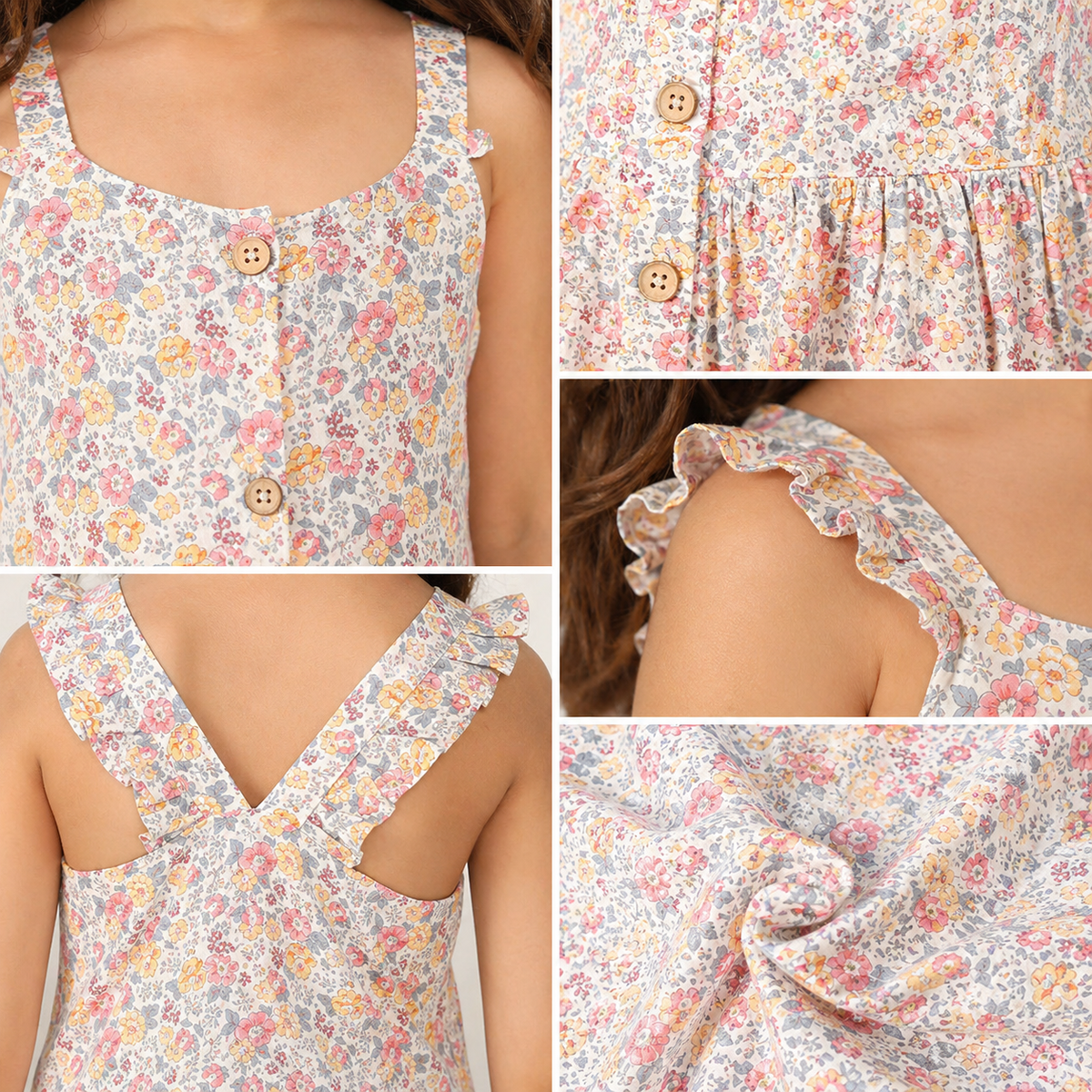 Girls Pastel Floral Print Sleeveless Fit & Flare Dress