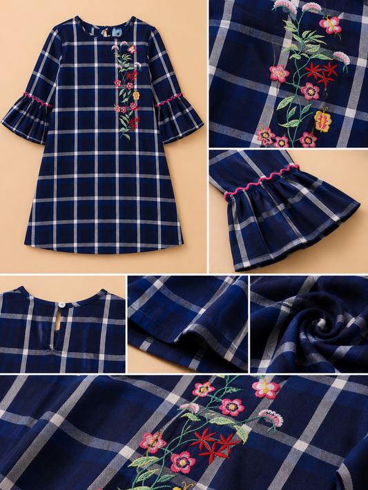 Girls Embroidered Bell Sleeves Dress