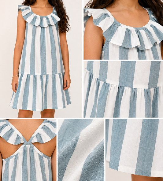 Girls Striped Ruffle Frock