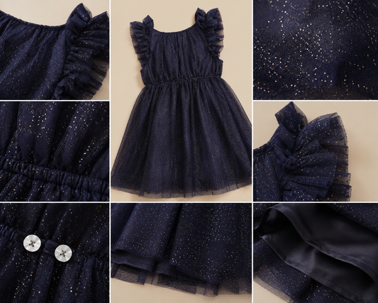 Black girls sleeveless fit and flare dress with ruffle detailing and flared skirt