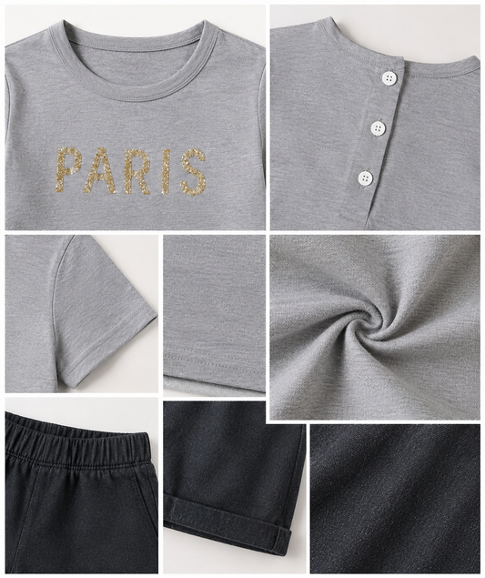Grey girls short sleeve T-shirt dress with gold heart print and casual fit