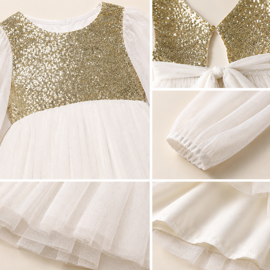 White girls sleeveless fit and flare dress with layered tulle skirt and flared hem