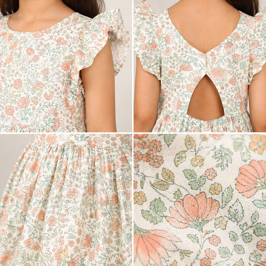 Girls Floral Printed Festive Dress