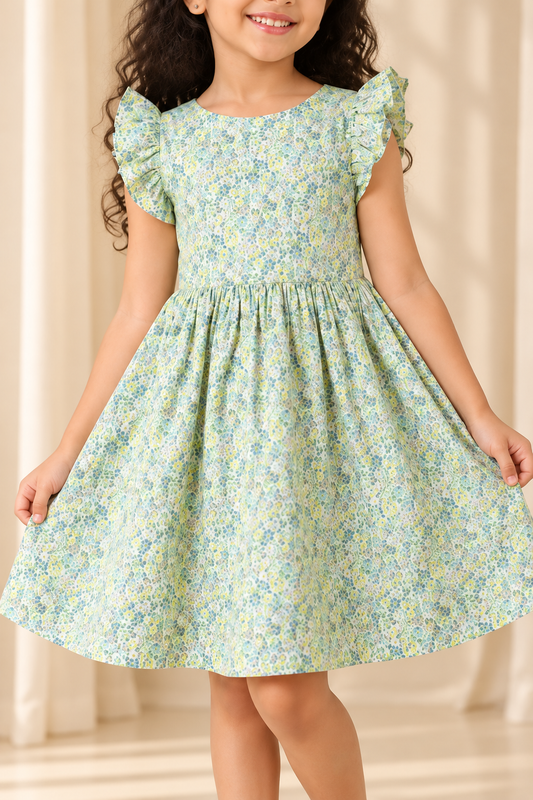 Mint green girls printed shorts with flared fit and elasticated waist