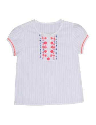 White girls short sleeve top with pink ruffle front detailing