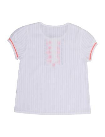 White girls short sleeve top with pink ruffle front detailing