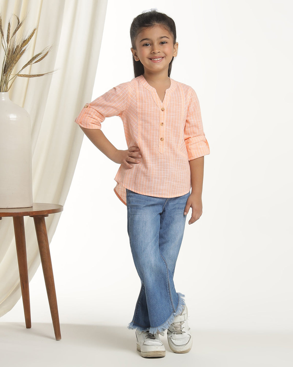 Girls Mandarin Collar Casual Top