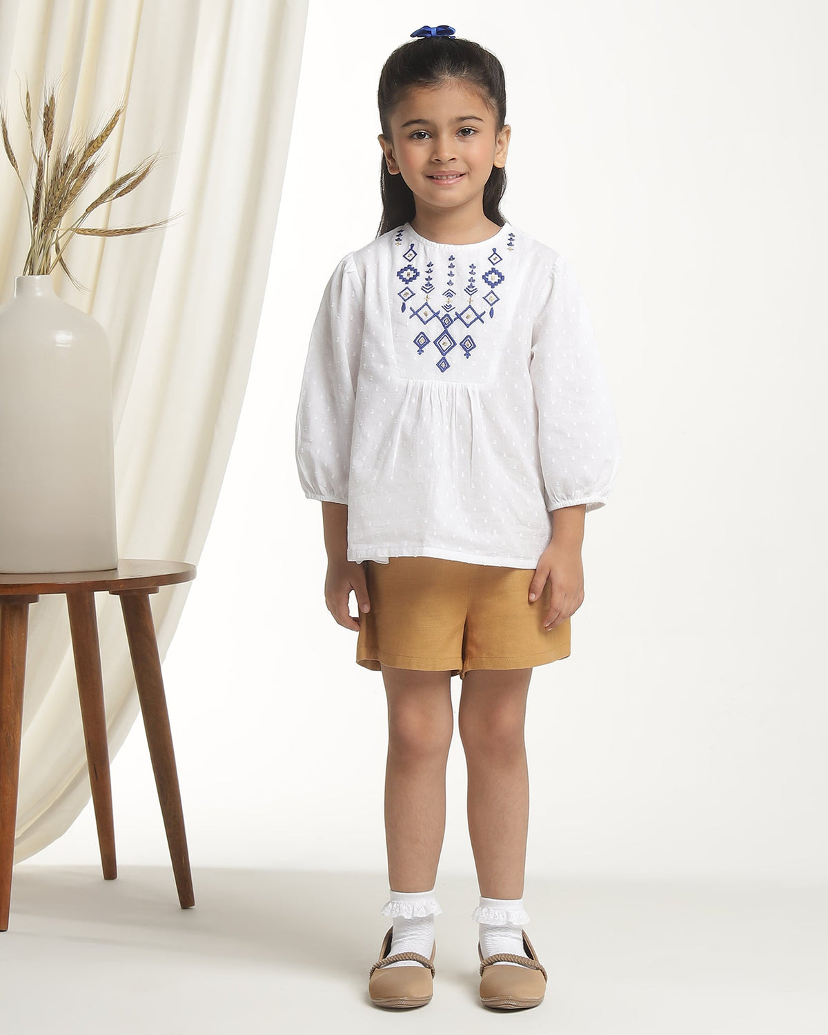 Girls White Floral Blouse