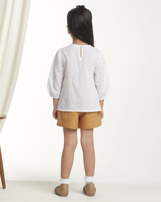 Girls Embroidered Puff Sleeve Top