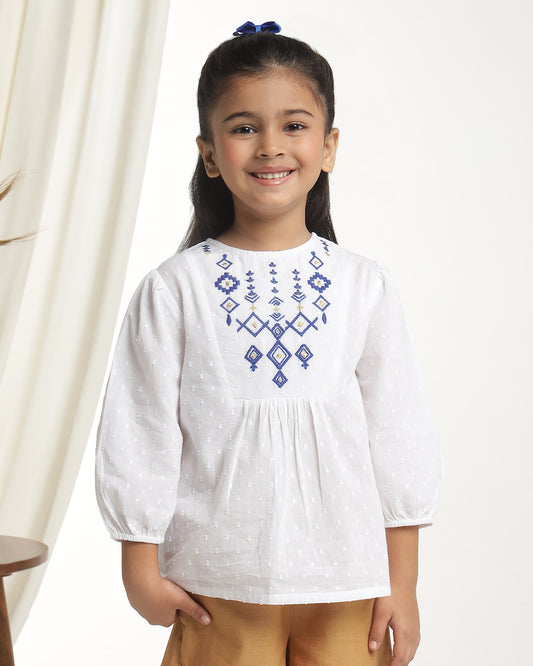 Girls Embroidered Puff Sleeve Top