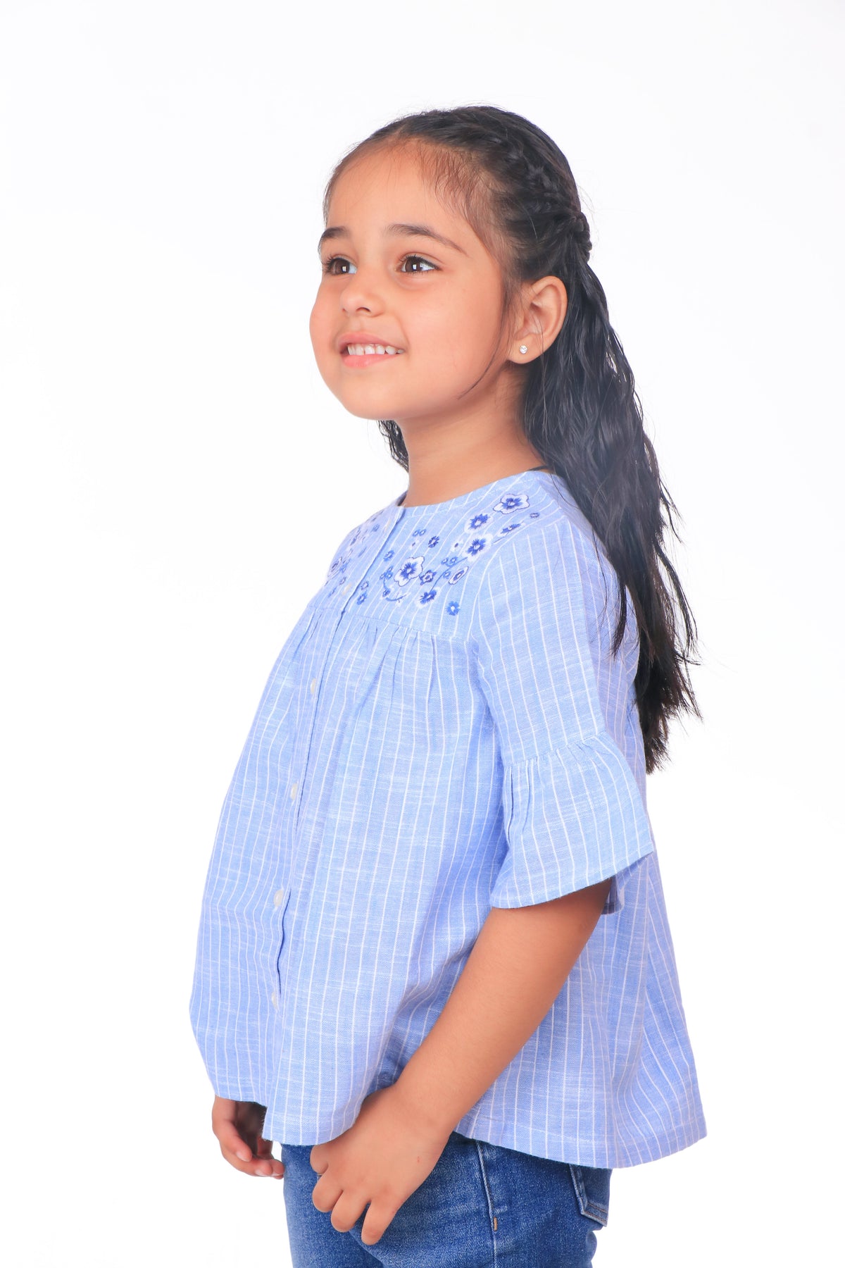 Girls Blue Embroidered Casual Top