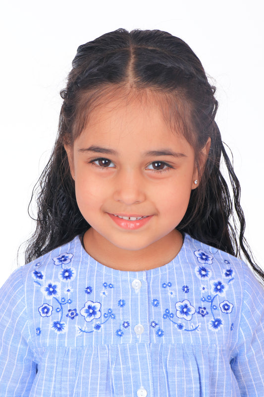 Girls Blue Embroidered Casual Top