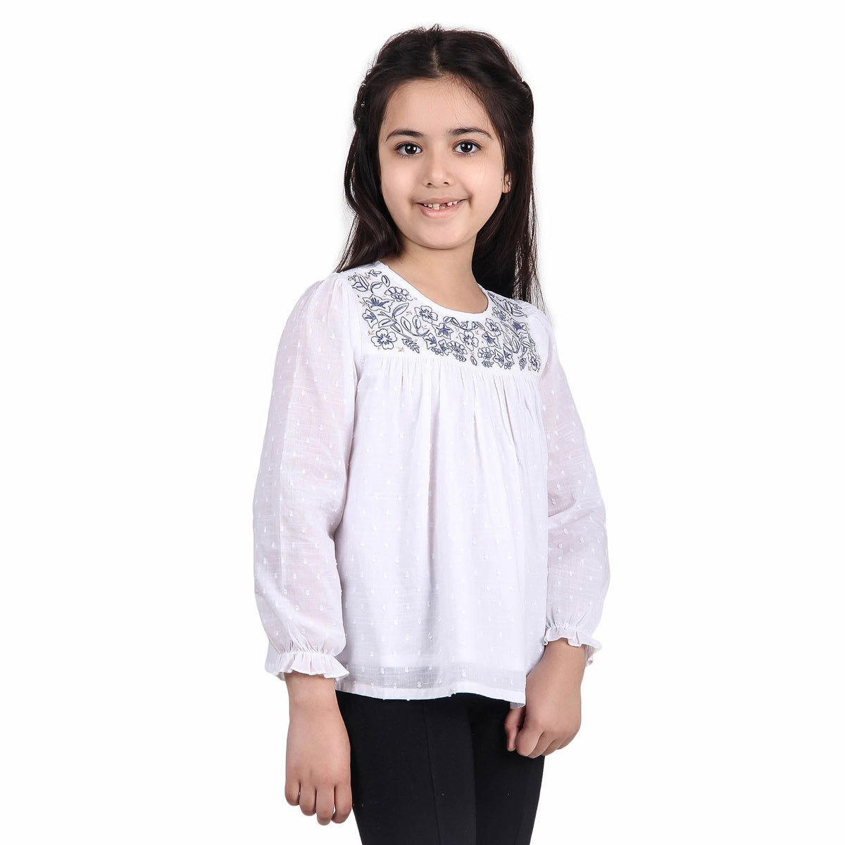 Girls White Embroidery Blouse