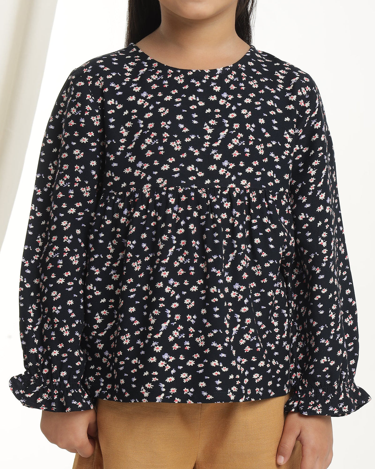 Girls Black Floral Top
