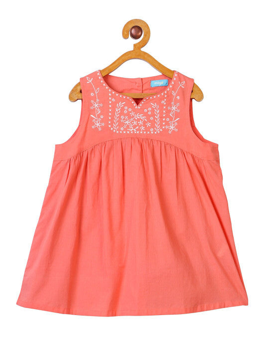 Coral girls sleeveless fit and flare dress with gathered waist and flared hem
