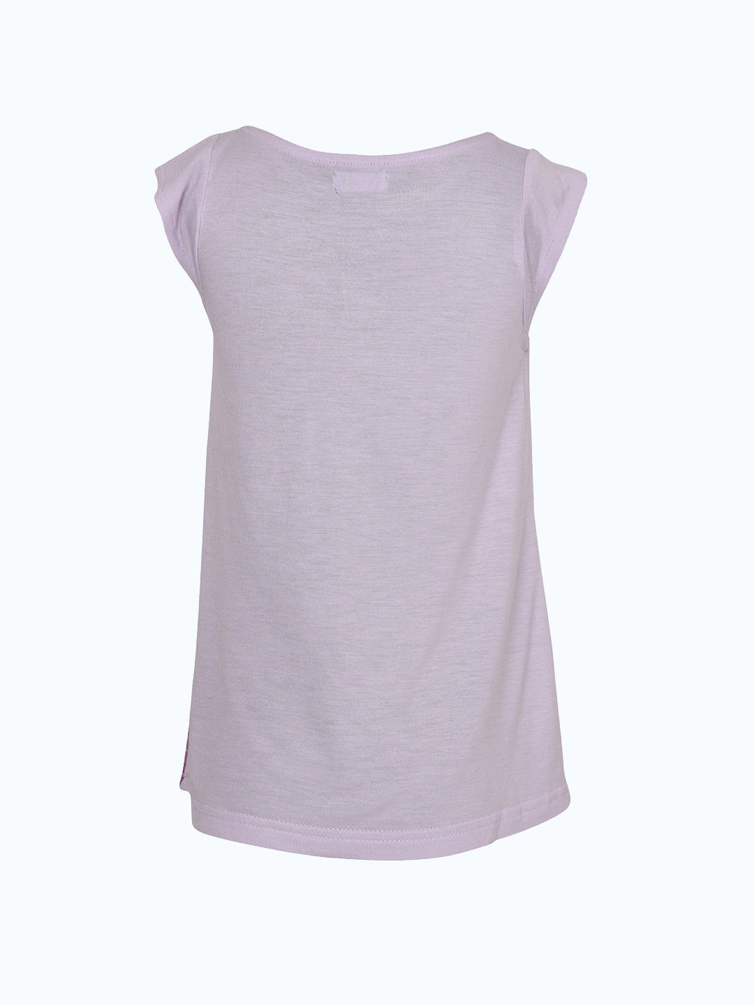 White girls short sleeve top with pink and purple butterfly graphic print