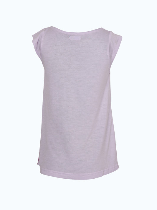 White girls short sleeve top with pink and purple butterfly graphic print
