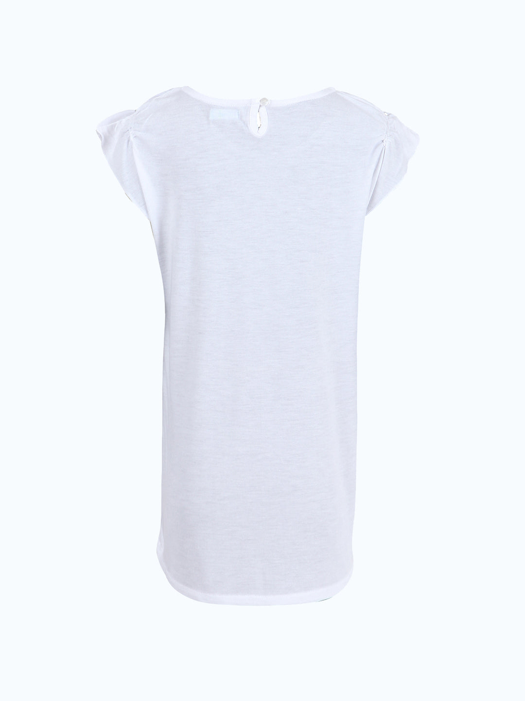 White girls short sleeve top with colourful butterfly print and ruffle detailing