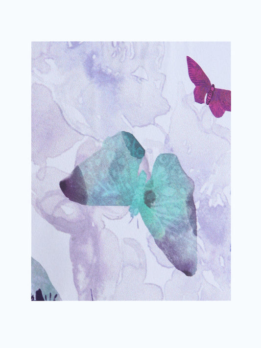 White girls short sleeve top with colourful butterfly print and ruffle detailing