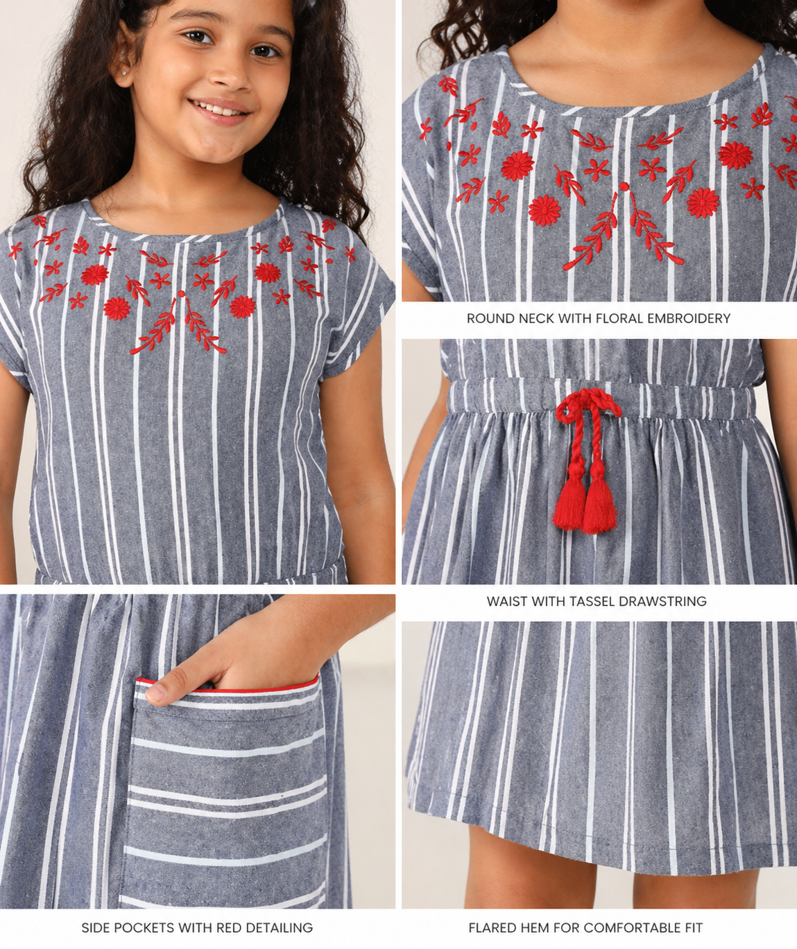 Blue striped girls co-ord set with ruffle sleeve top and matching shorts