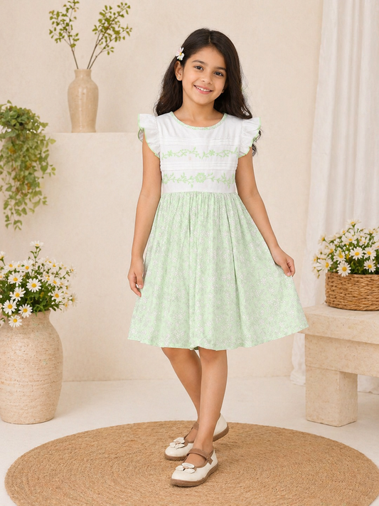 Mint green girls sleeveless co-ord set with ruffle top and matching wide-leg pants