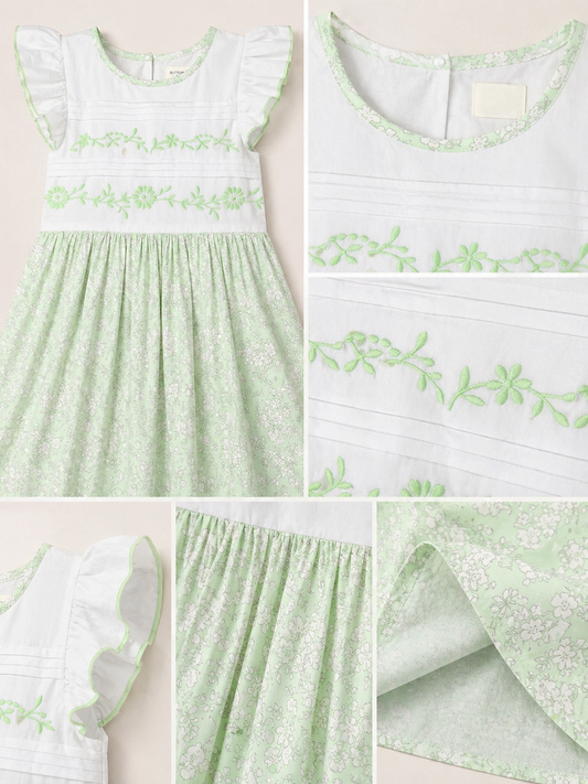 Mint green girls sleeveless co-ord set with ruffle top and matching wide-leg pants
