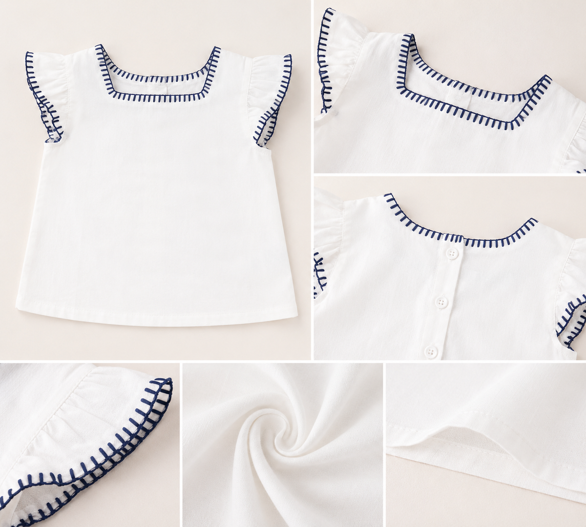 Girls White Flutter Sleeve Casual Top