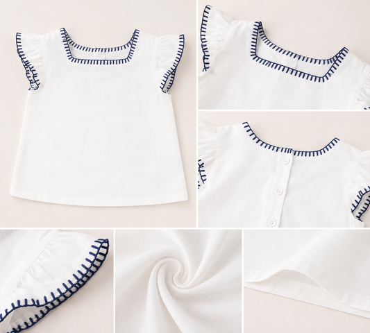 Girls White Flutter Sleeve Casual Top