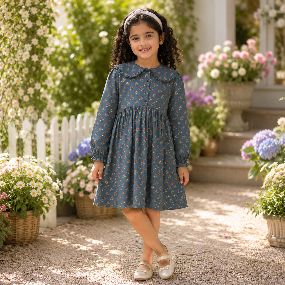 Grey girls checked shorts with flared fit and elasticated waist