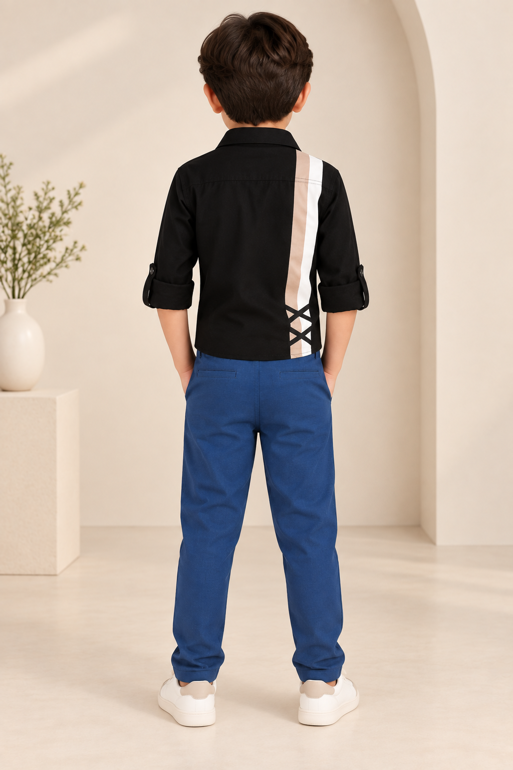 Blue boys casual trousers with straight-leg fit and clean finish
