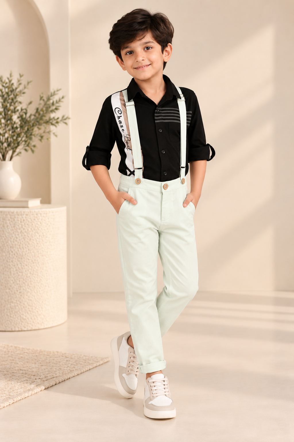 White boys casual trousers with straight-leg fit and clean finish
