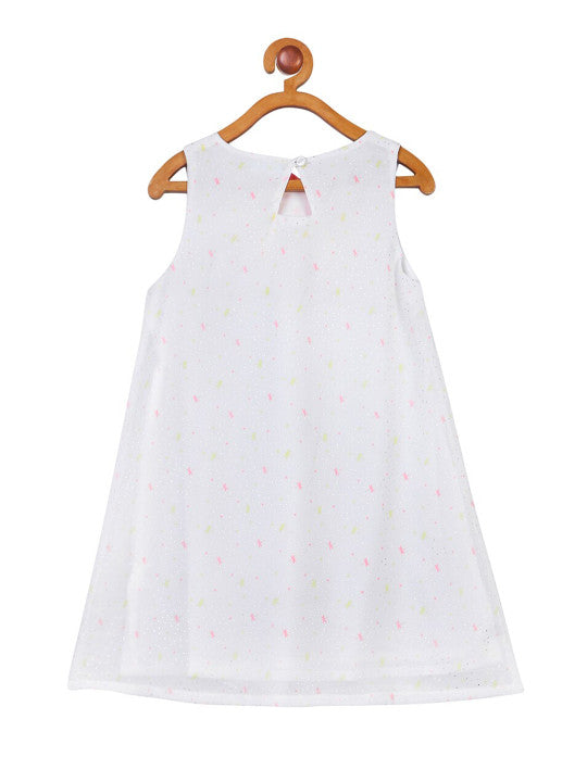 Girls Shimmer Embellished A-Line Dress with Floral Applique