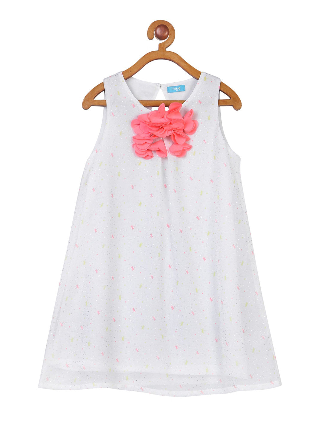 Girls Shimmer Embellished A-Line Dress with Floral Applique