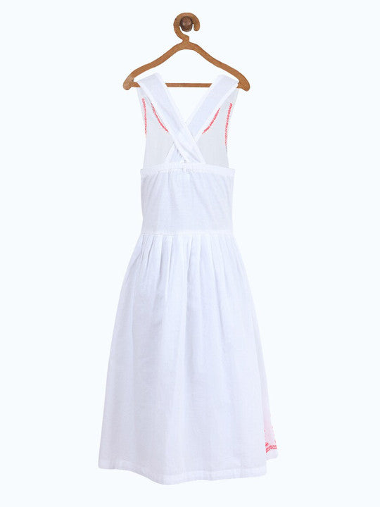 White girls sleeveless fit and flare dress with pastel pink and blue ruffle hem