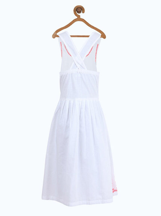 White girls sleeveless fit and flare dress with pastel pink and blue ruffle hem